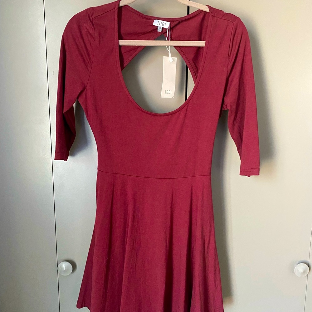 TOBI Maroon Open Back Skater Dress